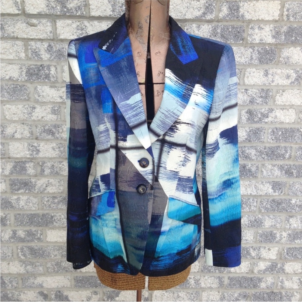 Escada Blazer Floral Embossed Abstract Pattern